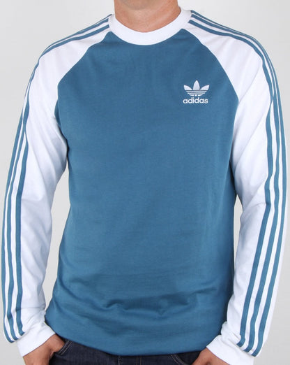Adidas Originals 3-Streifen Langarm-T-Shirt Weiß Blau