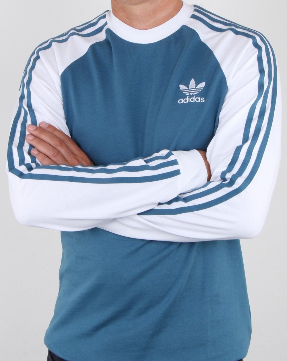 Adidas Originals 3-Streifen Langarm-T-Shirt Weiß Blau