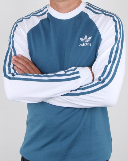 Adidas Originals 3-Streifen Langarm-T-Shirt Weiß Blau