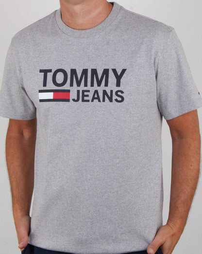 Tommy Hilfiger – Klassisches Logo-T-Shirt in Grau meliert