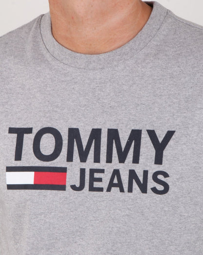 Tommy Hilfiger – Klassisches Logo-T-Shirt in Grau meliert