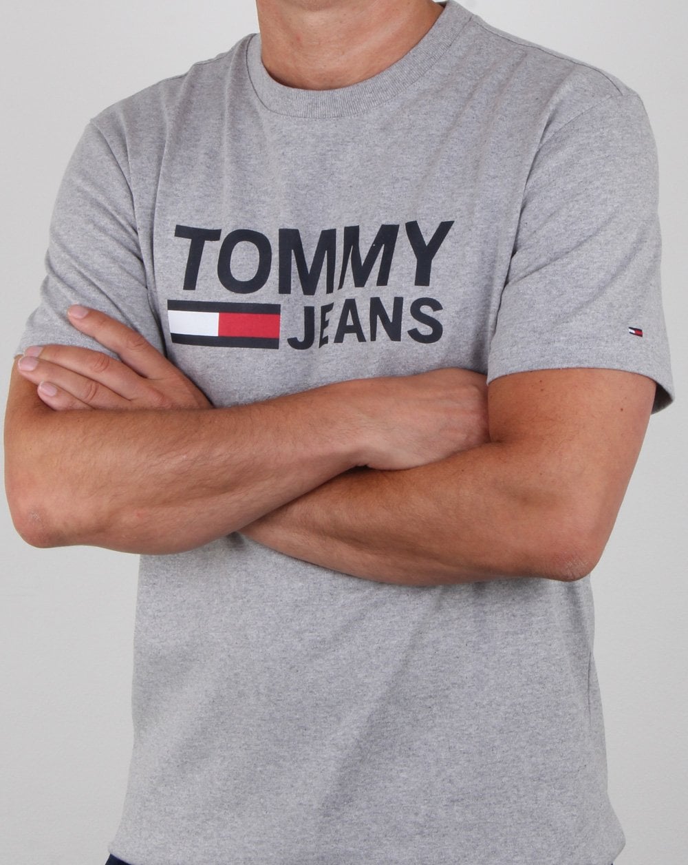 Tommy Hilfiger – Klassisches Logo-T-Shirt in Grau meliert