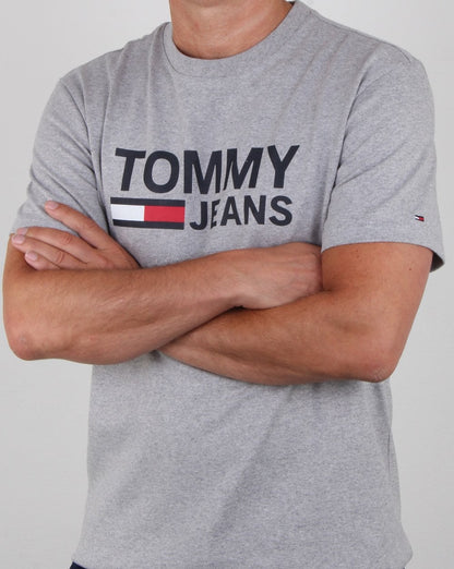 Tommy Hilfiger – Klassisches Logo-T-Shirt in Grau meliert