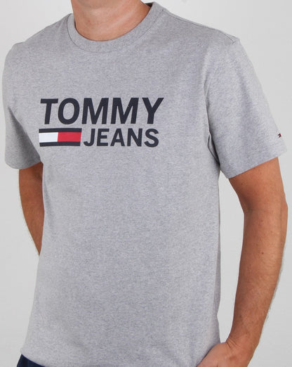 Tommy Hilfiger – Klassisches Logo-T-Shirt in Grau meliert