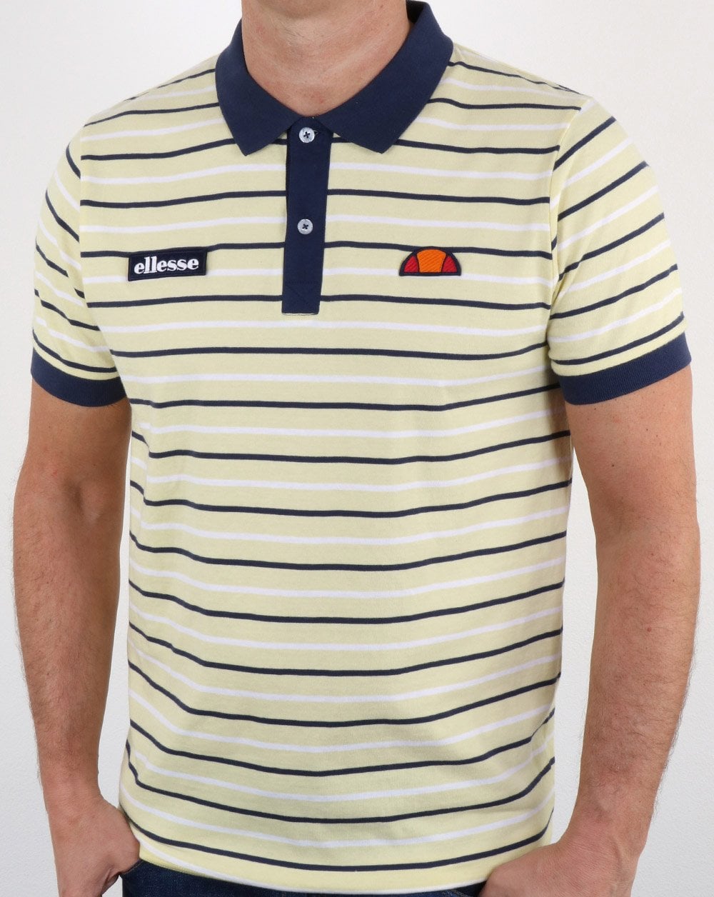 Ellesse Lemon Navy Striped Polo Shirt