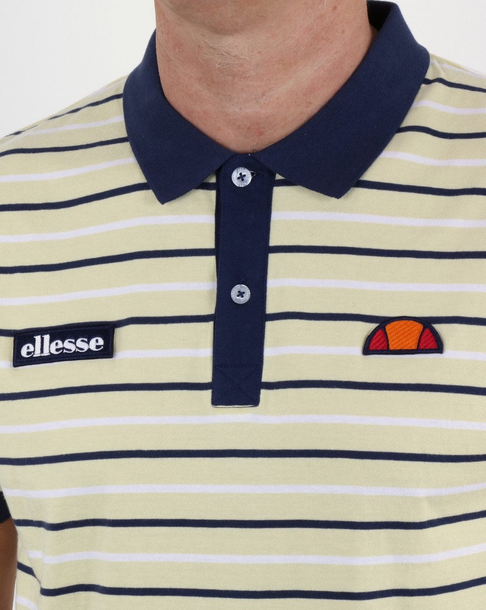 Ellesse – Gestreiftes Poloshirt in Zitronenmarineblau