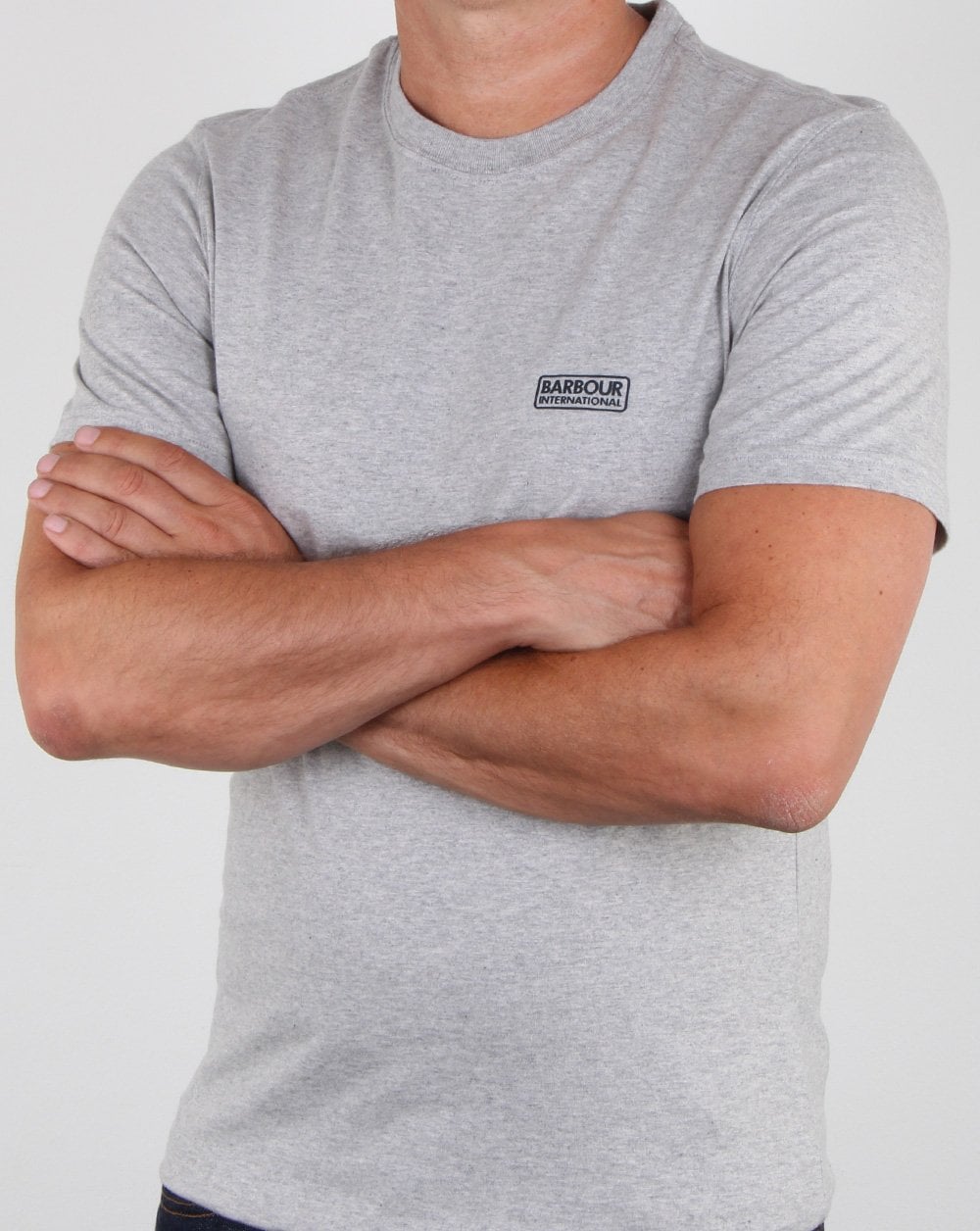 Barbour International – T-Shirt mit kleinem Logo, Grau meliert