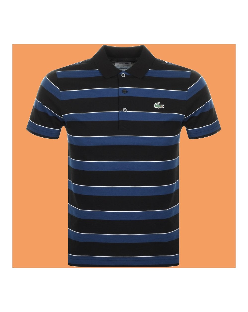 Lacoste Gestreiftes Poloshirt Schwarz/Königsblau
