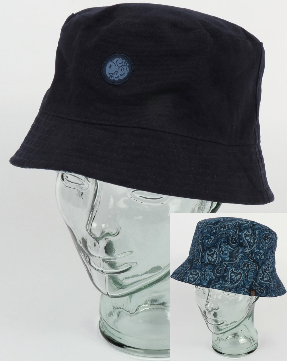 Pretty Green – Wendbarer Fischerhut mit Paisleymuster in Marineblau