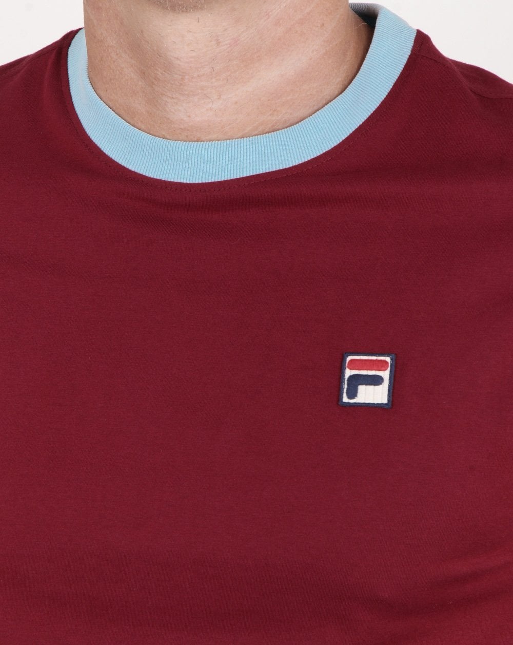 Fila Vintage Ringer T-Shirt Weinrot - Himmelblau