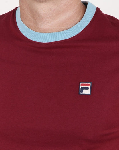 Fila Vintage Ringer T-Shirt Weinrot - Himmelblau