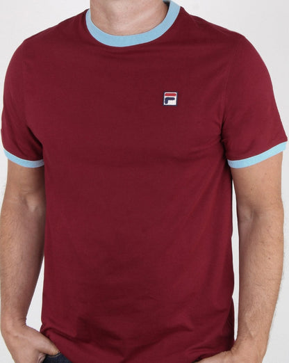Fila Vintage Ringer T-Shirt Weinrot - Himmelblau