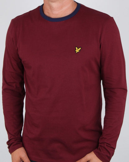 Lyle And Scott – Langärmliges Ringer-T-Shirt in Claret Jug