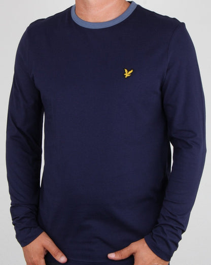 Lyle And Scott – Langärmliges Ringer-T-Shirt in Marineblau