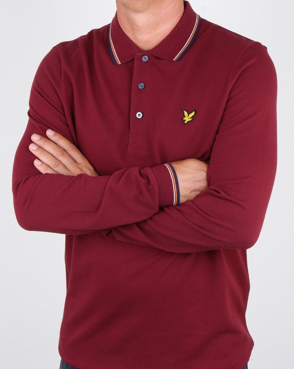 Lyle And Scott – Langärmliges Poloshirt mit Streifen in Claret Jug