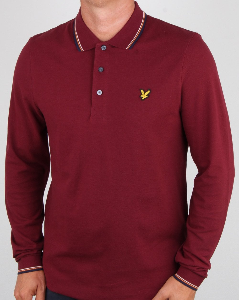 Lyle And Scott Long Sleeve Tipped Polo Shirt Claret Jug