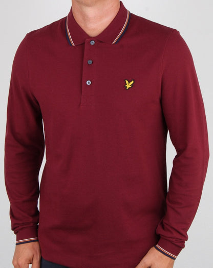 Lyle And Scott – Langärmliges Poloshirt mit Streifen in Claret Jug