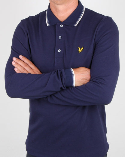 Lyle And Scott – Langärmliges Poloshirt mit Zierstreifen in Marineblau