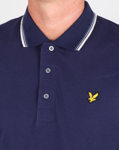 Lyle And Scott – Langärmliges Poloshirt mit Zierstreifen in Marineblau