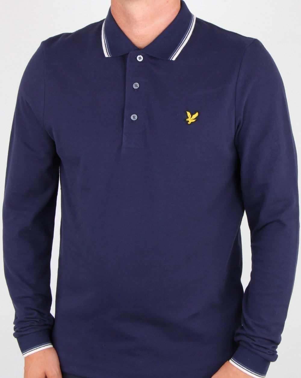Lyle And Scott – Langärmliges Poloshirt mit Zierstreifen in Marineblau