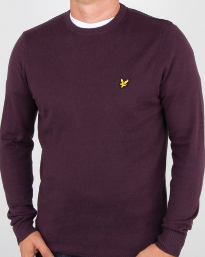 Lyle And Scott – Rundhalspullover aus Baumwoll-Merinowolle in Dunkelpflaume