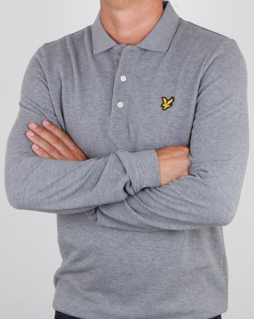Lyle And Scott – Langärmliges Poloshirt in Mittelgrau meliert
