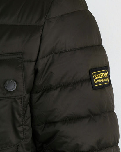 Barbour International – Ouston – Gefütterte Jacke mit Kapuze in Olivgrün