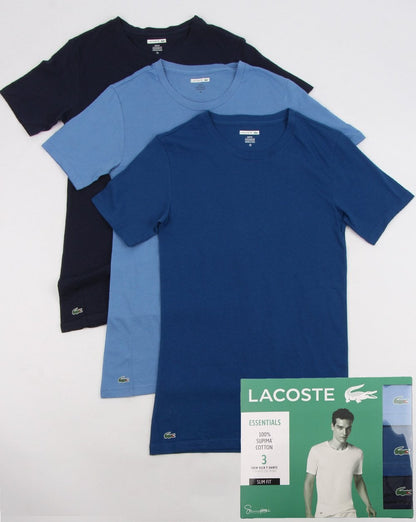 Lacoste – Slim Fit Crew-T-Shirts im Dreierpack, Marineblau/Blau