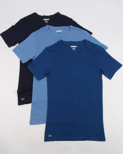 Lacoste – Slim Fit Crew-T-Shirts im Dreierpack, Marineblau/Blau