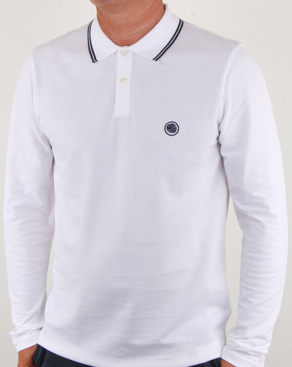 Pretty Green Barton Ls Tipped Polo Weiß/Marineblau