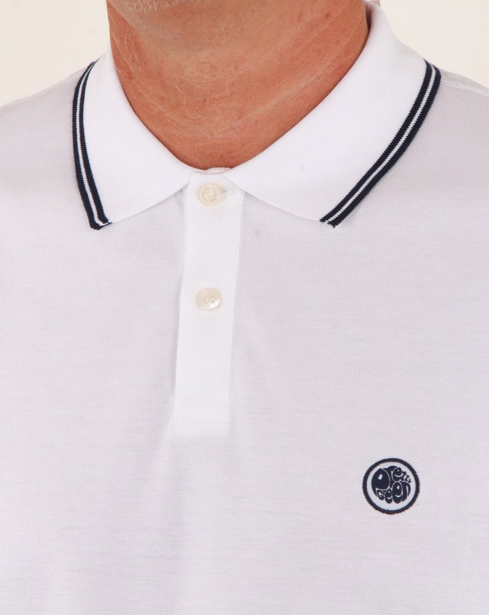 Pretty Green Barton Ls Tipped Polo Weiß/Marineblau