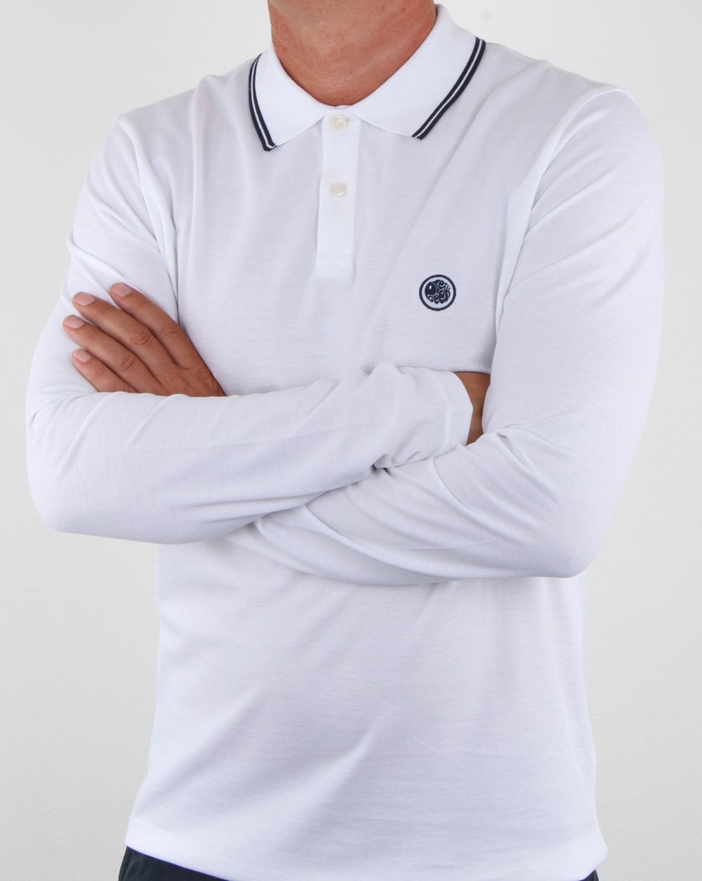 Pretty Green Barton Ls Tipped Polo Weiß/Marineblau