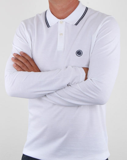 Pretty Green Barton Ls Tipped Polo Weiß/Marineblau