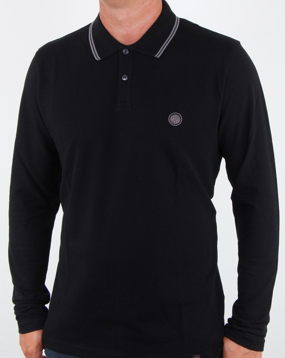 Pretty Green Barton Ls Poloshirt mit Zierstreifen in Schwarz