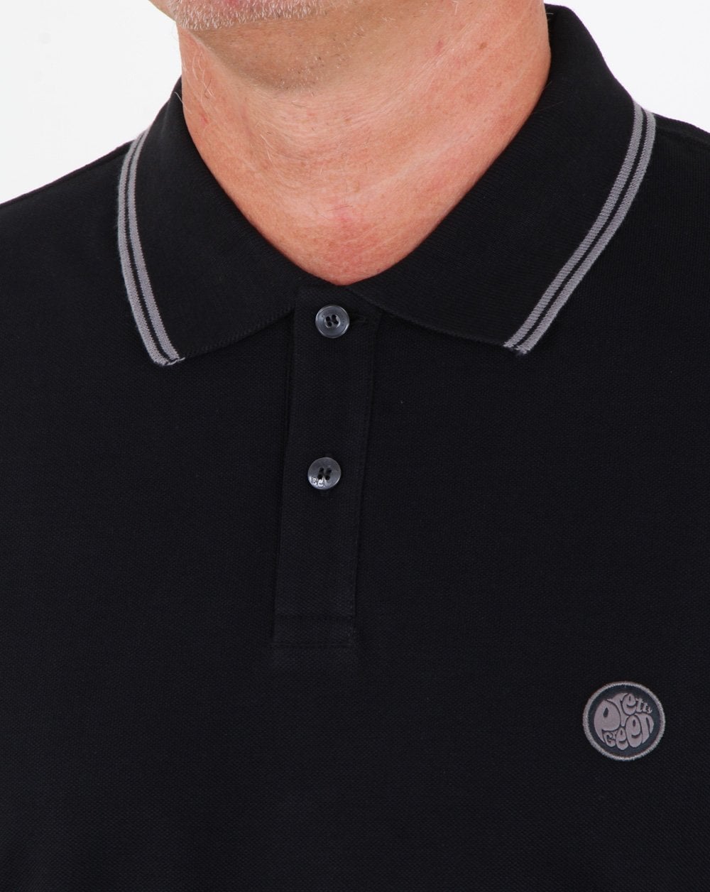 Pretty Green Barton Ls Poloshirt mit Zierstreifen in Schwarz