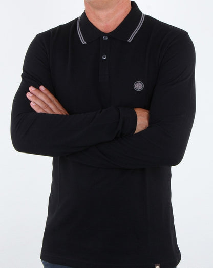 Pretty Green Barton Ls Poloshirt mit Zierstreifen in Schwarz