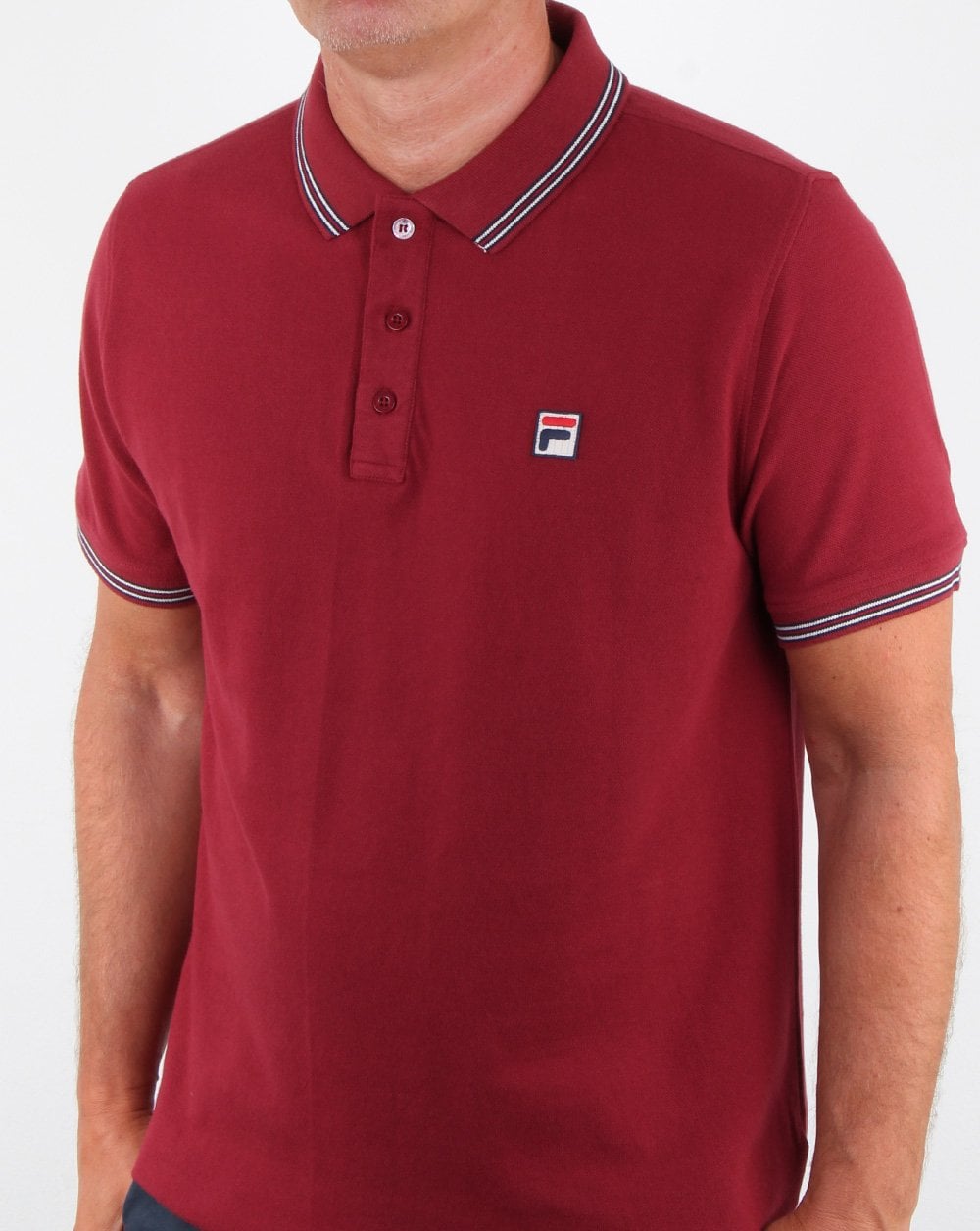 Fila – Poloshirt mit Vintage-Streifen und tibetfarbenem Rot