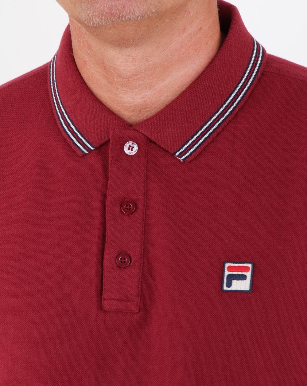 Fila – Poloshirt mit Vintage-Streifen und tibetfarbenem Rot