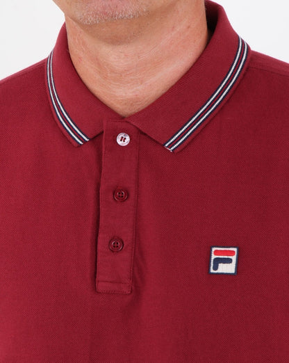 Fila – Poloshirt mit Vintage-Streifen und tibetfarbenem Rot