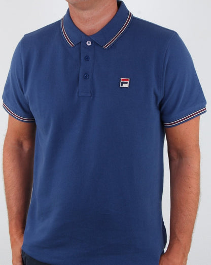Fila – Poloshirt mit Vintage-Streifen in Mittelblau