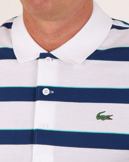 Lacoste Gestreiftes Poloshirt Weiß/Blau