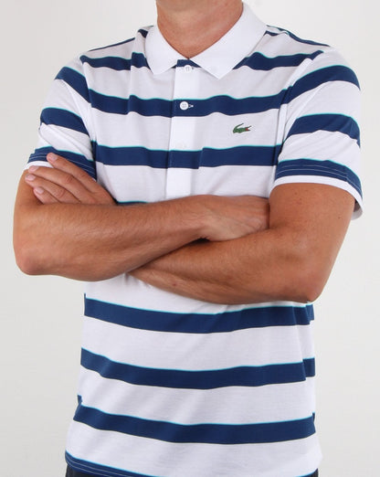 Lacoste Gestreiftes Poloshirt Weiß/Blau