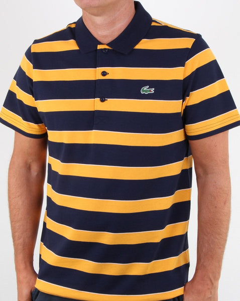 Lacoste Striped Polo Shirt Navy/Yellow