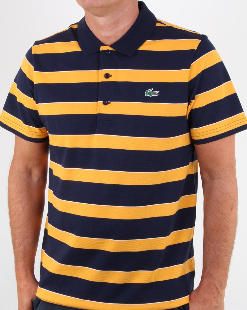 Lacoste Gestreiftes Poloshirt Marineblau/Gelb