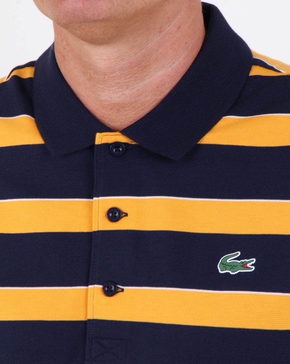 Lacoste Gestreiftes Poloshirt Marineblau/Gelb