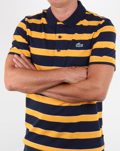 Lacoste Gestreiftes Poloshirt Marineblau/Gelb
