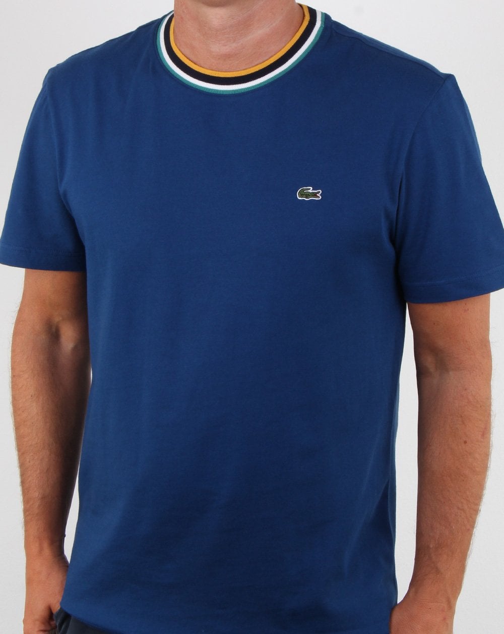 Lacoste – Kontrast-T-Shirt mit Rundhalsausschnitt, Blau