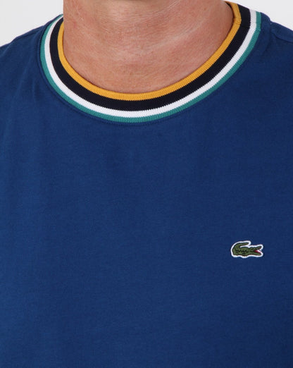 Lacoste – Kontrast-T-Shirt mit Rundhalsausschnitt, Blau