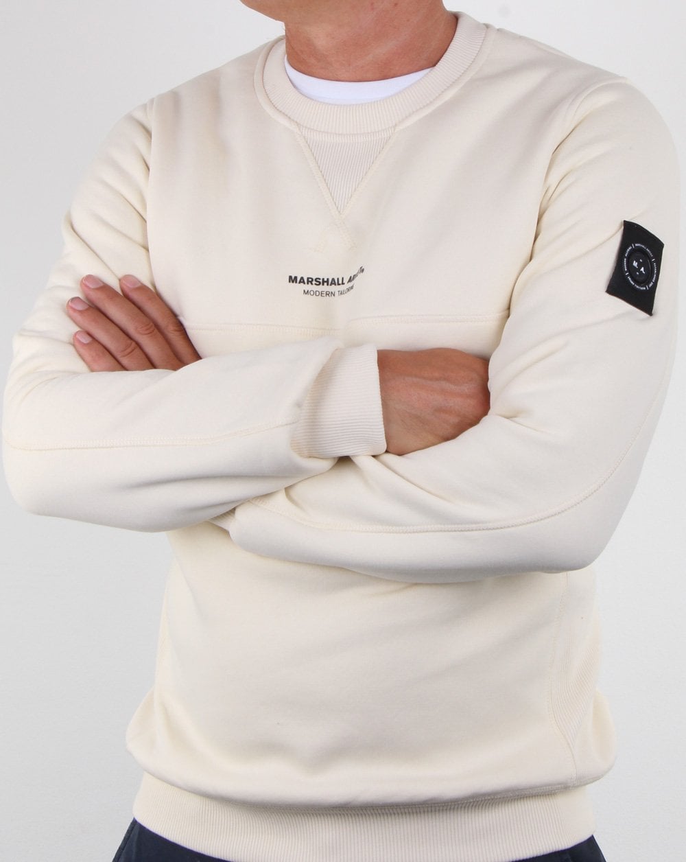 Marshall Artist – Kleidungsstückgefärbtes Sweatshirt mit Rundhalsausschnitt in Off-White