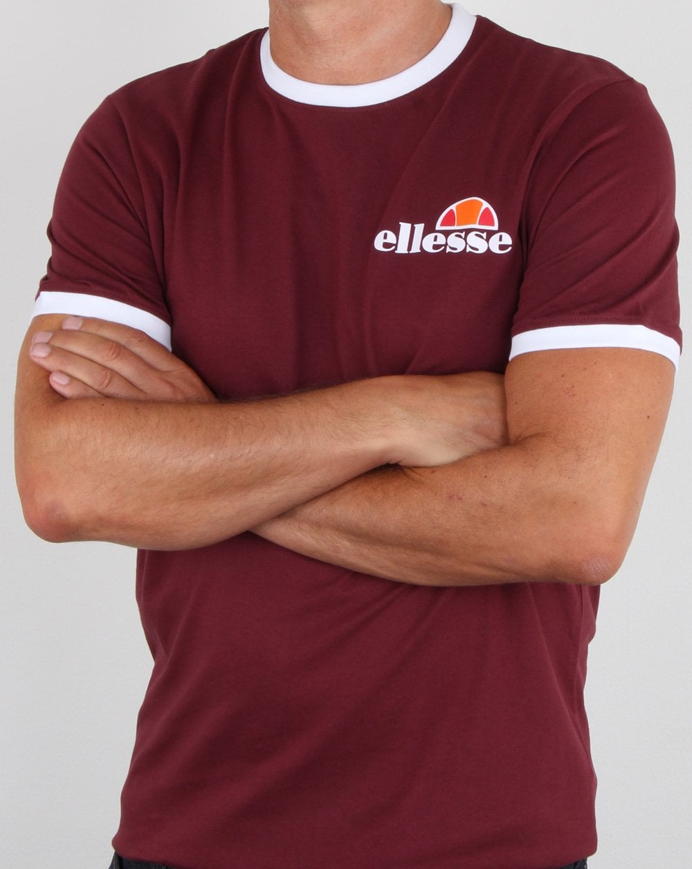 Ellesse Ringer T-Shirt Burgunderrot Weiß